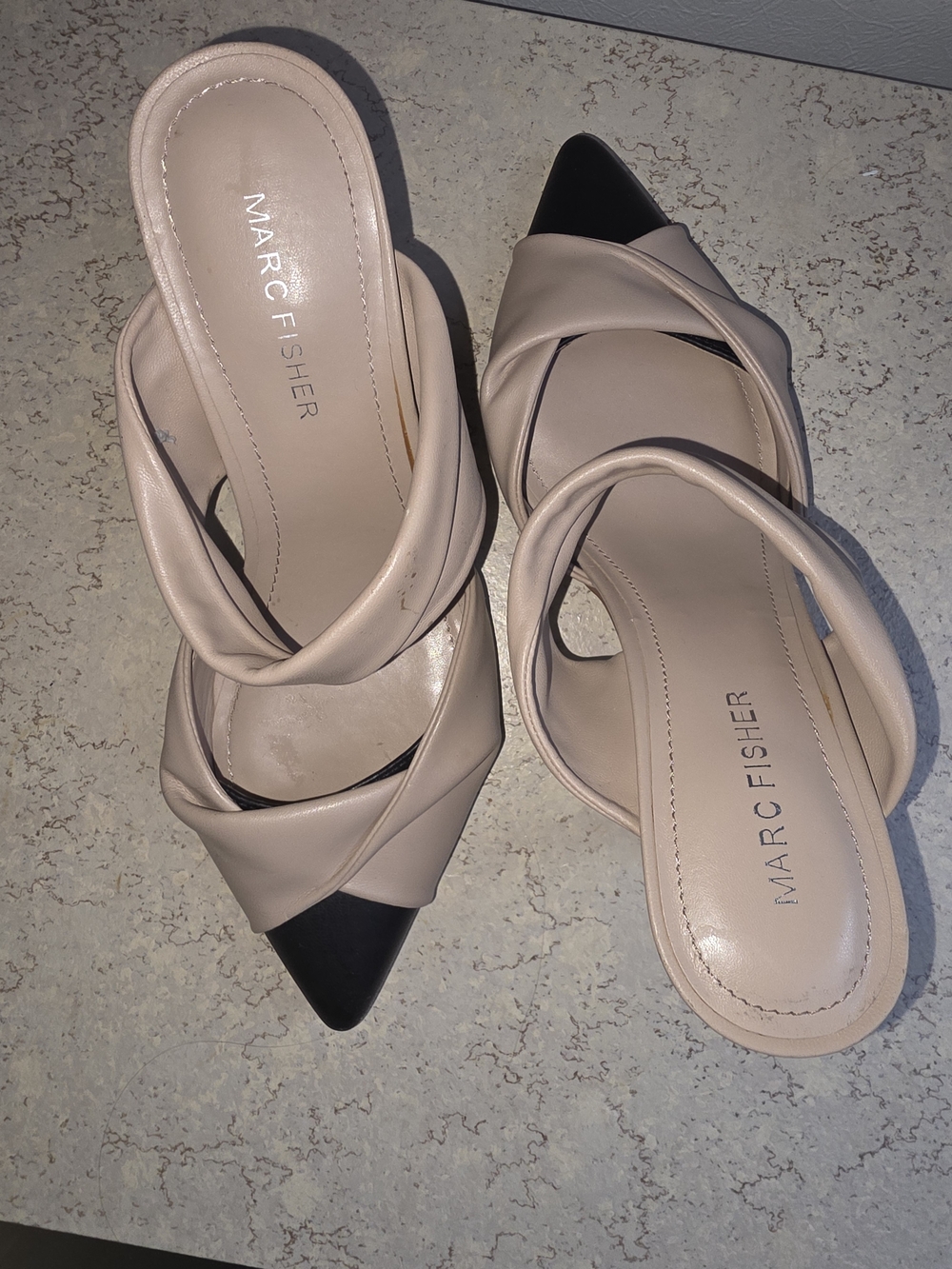 Marc Fisher Blush and Black Pointed Slip-On Mules